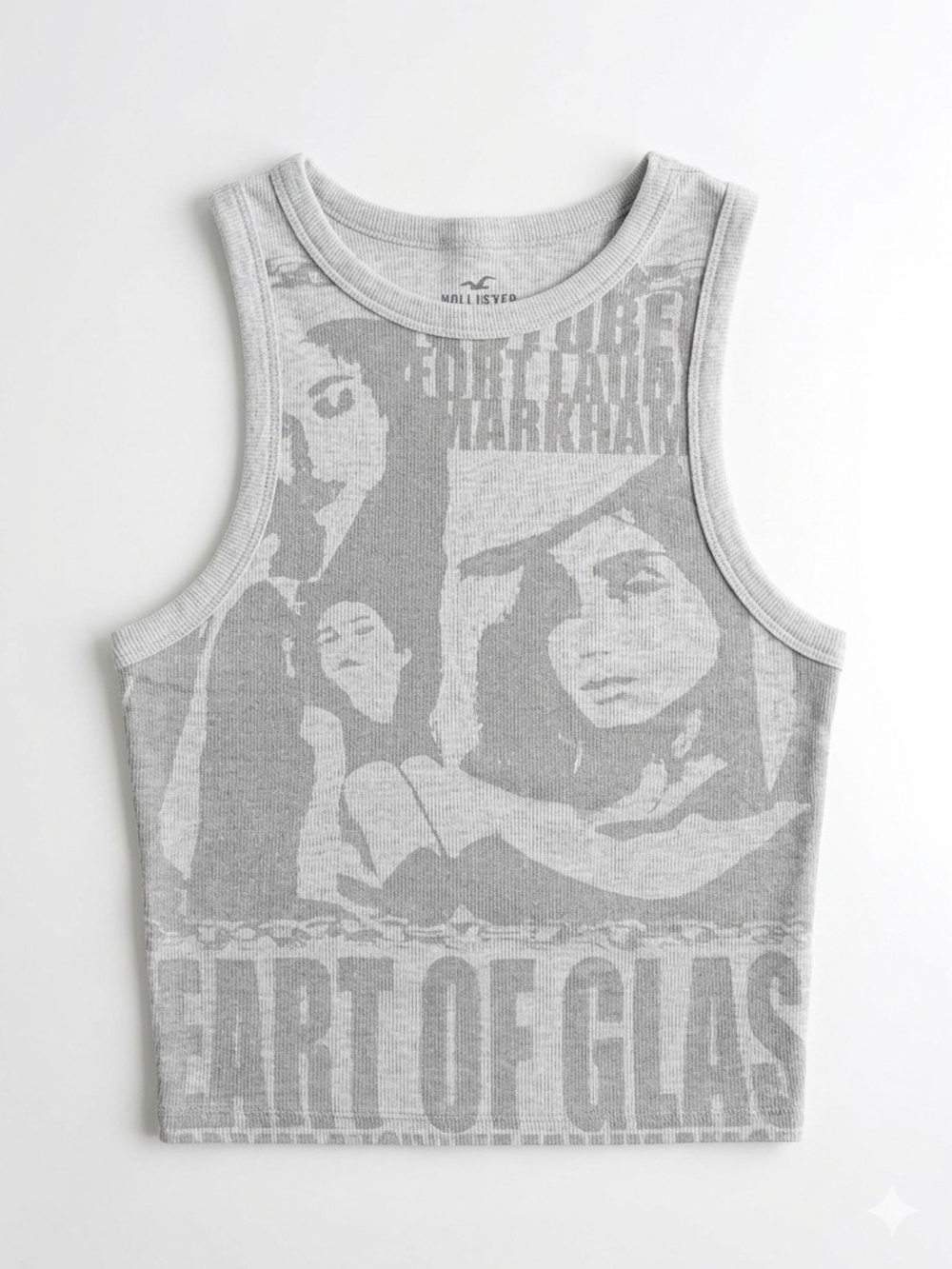 Hollister Gray Graphic Ribbed Crop Tank